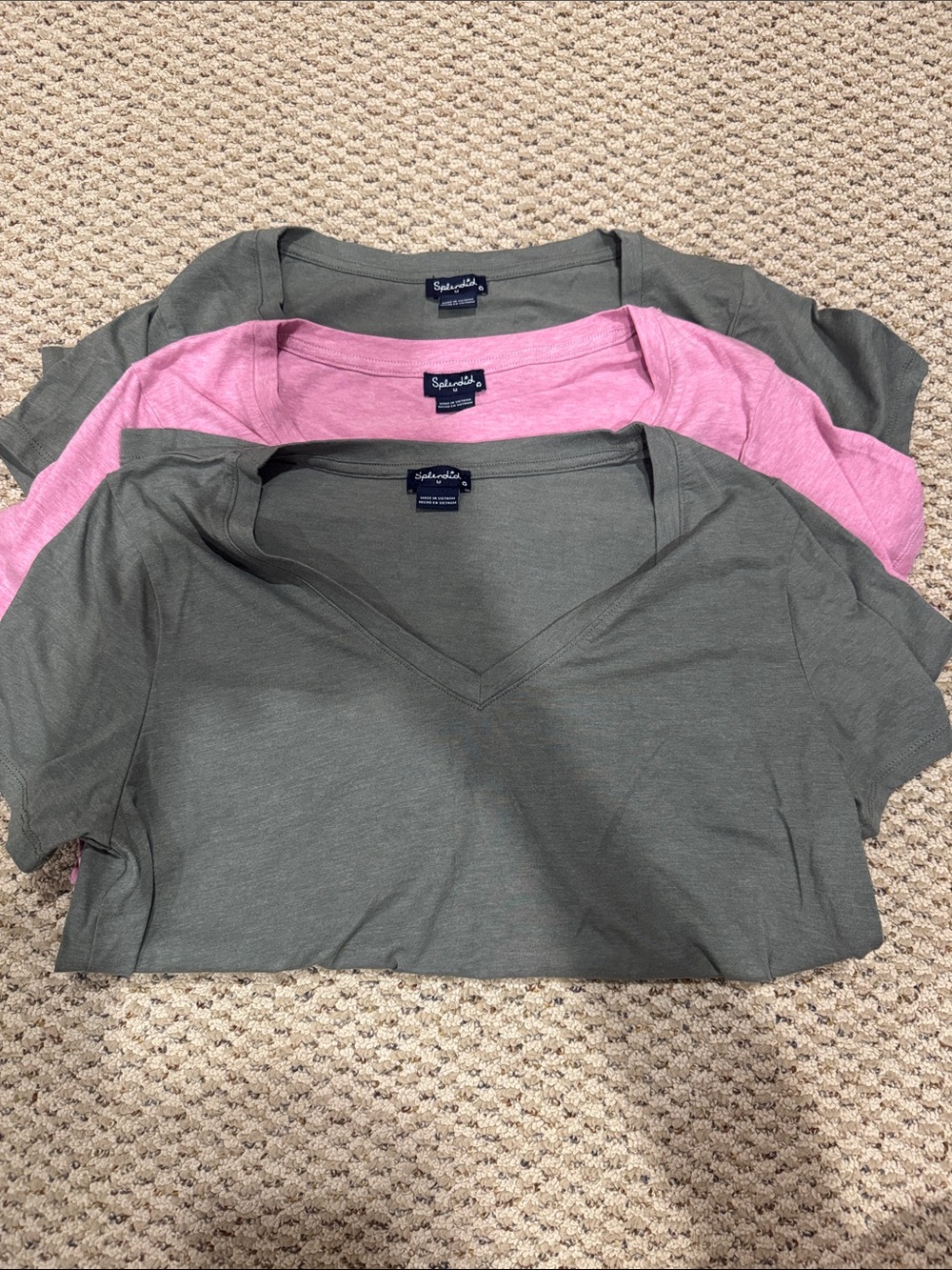 Splendid V-Neck Tee Set - Olive and Pink